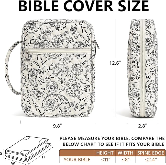 Bible Cover Case for Women Large Bible Bag, Bible Study Supplies Journaling Kit Quilted Church Bag with Handle, Puffer Book Carrying Case w/Tabs Accessories Mothers Day Christian Gifts for Women Mom