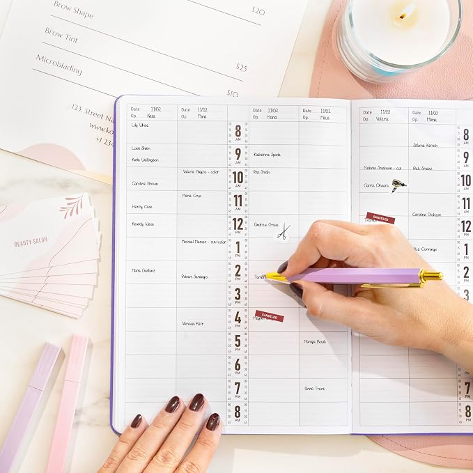 GoGirl Salon Appointment Book – Reservation Book for Beauty Salons, Spas, Hair Stylists, Estheticians – Appt Booking Planner, 7x10″ (Purple)