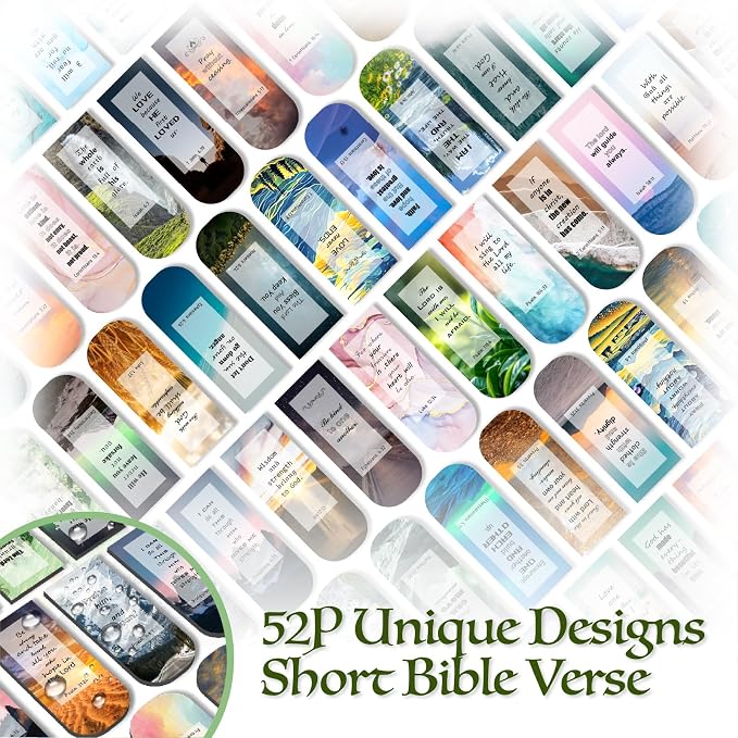 52 Pcs Christian Bookmarks Bible Verse Bookmarks Magnetic Bookmarks for Women Men Book Lovers Page Markers for Teachers Students Reading School Office Home