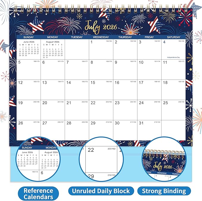 Desk Calendar 2026-2027 - Standing Flip 2026-2027 Desktop Calendar, Jul.2026 - Dec.2027, 9.8" x 8.3", 26-27 Academic Calendar with Julian Date, Standing Flip - 12 Different Themes
