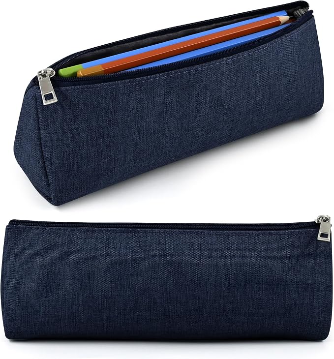 Dark Blue Large Capacity Pen Bag Portable Stationery Pouch Premium Nylon Oxford Cloth Zipper Organizer for Office Business Travel