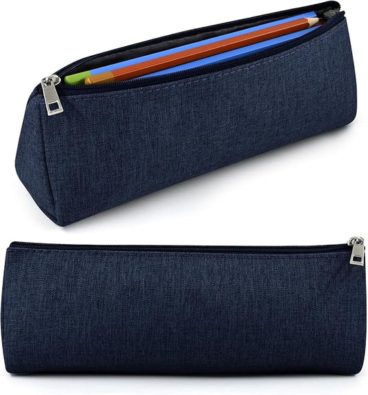 Dark Blue Large Capacity Pen Bag Portable Stationery Pouch Premium Nylon Oxford Cloth Zipper Organizer for Office Business Travel