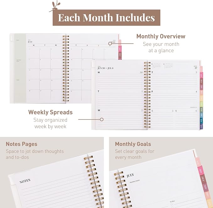 Rileys Academic Planner 2025-2026, Daily, Weekly & Monthly Planner, July 2025 - June 2026, Student Notes Pages, Twin-Wire Binding, Weekly Agenda for School & Work (8.5 x 11-Inches, Green)