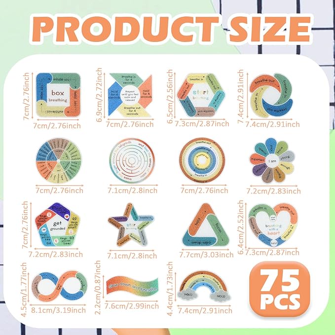75 PCS Anxiety Sensory Stickers, Boho Calm Stickers for Anxiety Sensory Textured Sensory Stickers, Anti Stress Anxiety Relief Sticker for Mental Health Classroom Desk Adults Teens Supplies