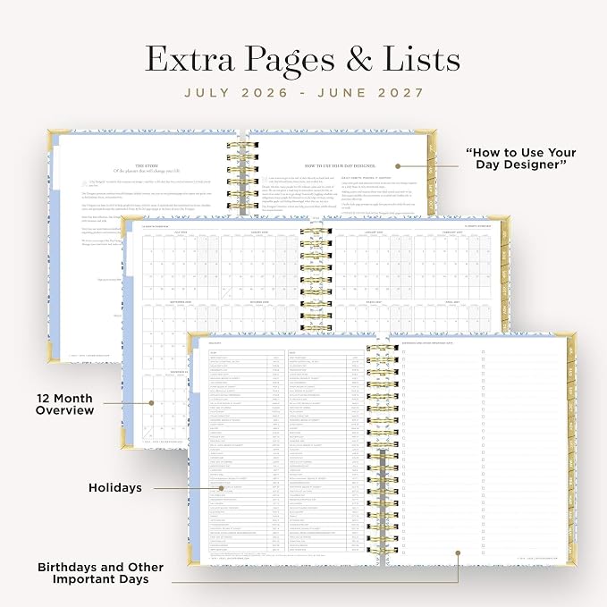 Day Designer 2026-2027 Daily Academic Year Planner Calendar, July 2026 - June 2027, 7.4" x 9.5", Glossy Laminated Cover, Wirebound, Laminated Tabs, Storage Pocket, Includes Stickers & Snap-In Ruler, Casa Bella