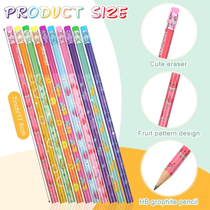 Teling 80 Pcs Scented Bookmarks and Pencils with Cute Toppers Set Fun Pencils Fruit Food Theme Scratch and Sniff Bookmarks Cartoon Pen Toppers Study Supplies(Lovely Style)