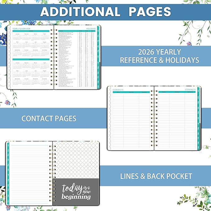 2026 Planner - Weekly & Monthly Planner/Calendar 2026, JAN. 2026 - DEC.2026, 6.4" x 8.5", with Tabs, Sturdy Cover, Premium Paper, Back Pocket, Strong Twin-wire Binding