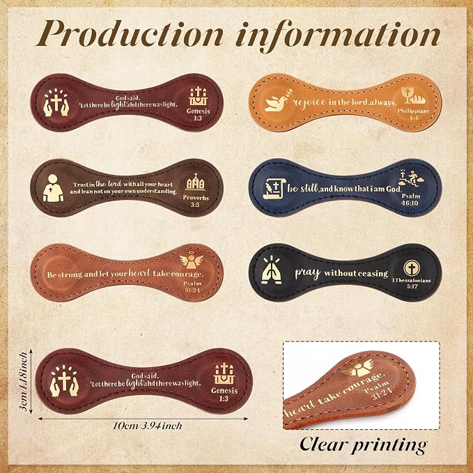 Spakon 6 Pcs Christian Fathers Day Magnetic Bookmark Gifts Bible Bookmarks Religious Personalized Magnetic Leather Book Marker for Men Women Coworkers Teachers Students(Light Color,Stylish)