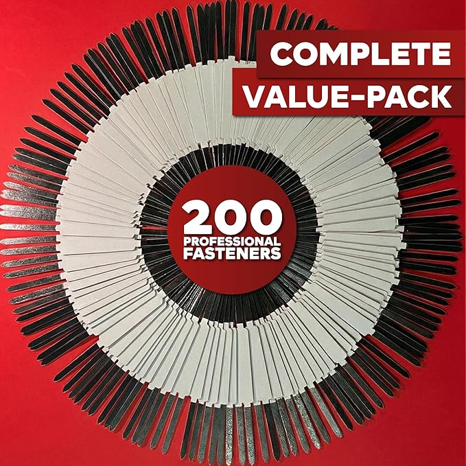 XFasten Self Adhesive Fasteners 2 Inch Capacity 200-Pack Archival-Grade Two Prong Paper Fasteners 2 Inch for Metal File Fastening, Folders, Medical Reports, Thick Paper Stacks, and Folder Accessories