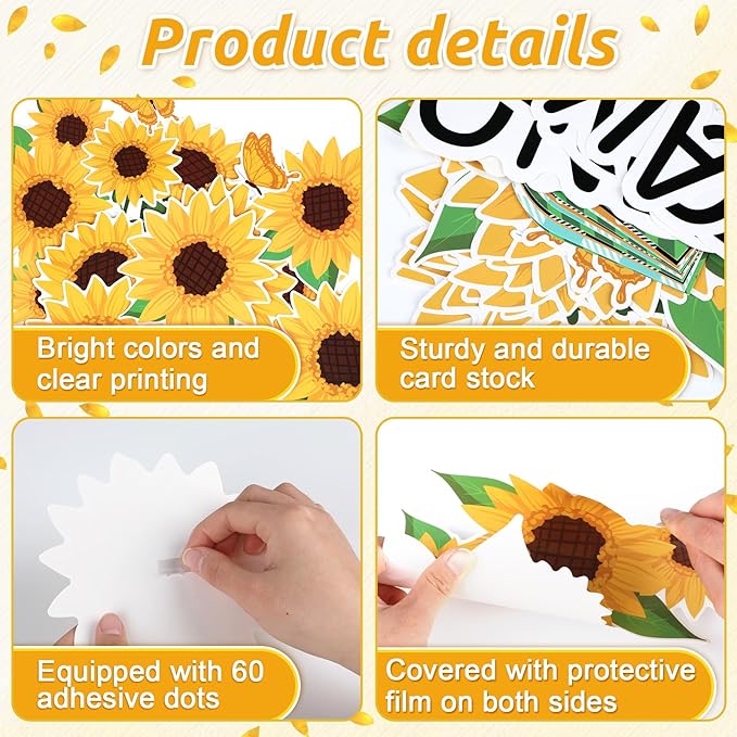 ZOIIWA Spring Sunflower Bulletin Board Decorations Summer Sunflower Truck Classroom Bulletin Board Black Plaid Borders Yellow Sunflower Cutouts Back to School Teacher Supplies School Office Wall Decor