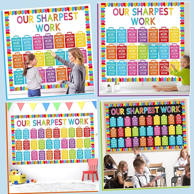 Wiooffen 154 Pcs Student Work Display Bulletin Board Set Cutouts with Clips Name Display Inspirational Student Work Classroom Wall Decor for Teacher Back to School Supplies Colorful