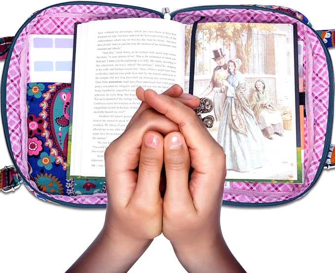 Bible Cover for Women with Adjustable Straps, Large Study Bible Carrying Case Bag with Zip Pocket, 10x7x2.7 Inches