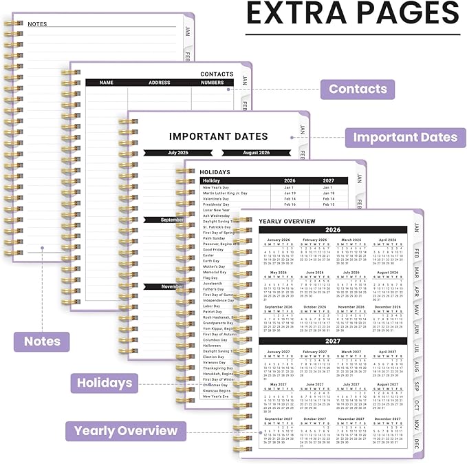 2026 Planner - Weekly and Monthly Planner, January 2026 to December 2026, Spiral Bound 2026 Calendar Planner Book, Inner Pocket, Perfect for Office Home School Supplies - A4 (8.5" x 11"), Lilac Purple
