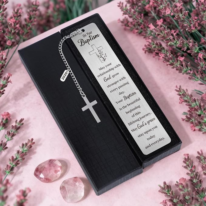 Baptism Bookmark Gifts, Christian Baptism Gifts 2026 for Girl Boys Teens Baby, Catholic Religious First Communion Confirmation Present for Godchild Women Men, Easter Basket Stuffers