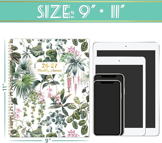 2026-2027 Monthly Planner/Calendar - Apr. 2026 - Dec. 2027, Monthly Planner 2026-2027, 9" × 11", 2 Year Months Planners with Flexible Cover, Tabs, Pockets, Thick Paper - Leaves