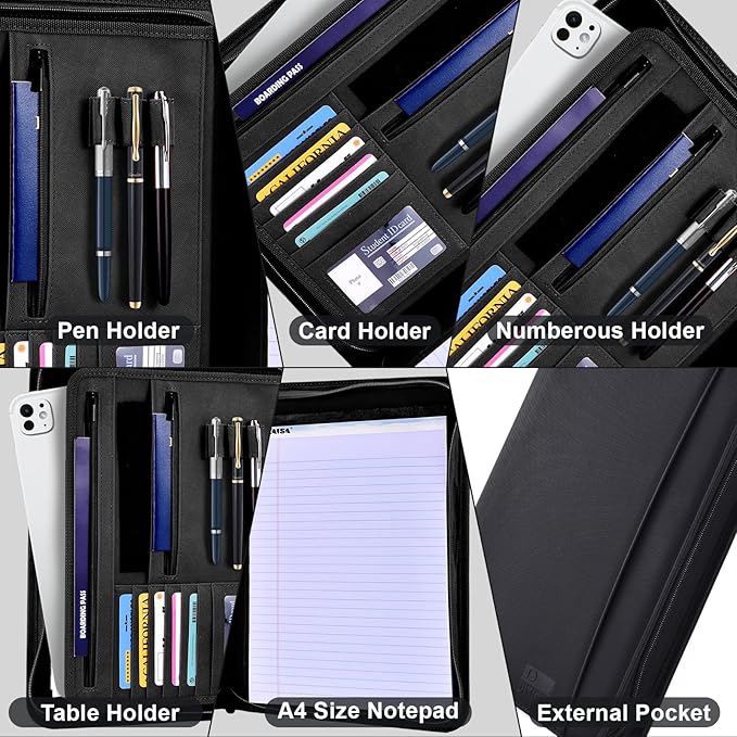 Premium Vegan Leather Padfolio with Zipper – 8.5" x 11" Portfolio Organizer for Legal Pads & Spiral Notebooks – Professional Business Folder for Men and Women (Black)