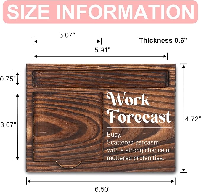 Funny Office Work Gifts for Coworker, Sarcastic Gag Going Away Farewell Gifts, Work Forecast Sticky Note Holder, Post-it Note Dispenser for Desk, Wooden Post-it Note & Pen Holder 6.5" x 4.7" - FTA110