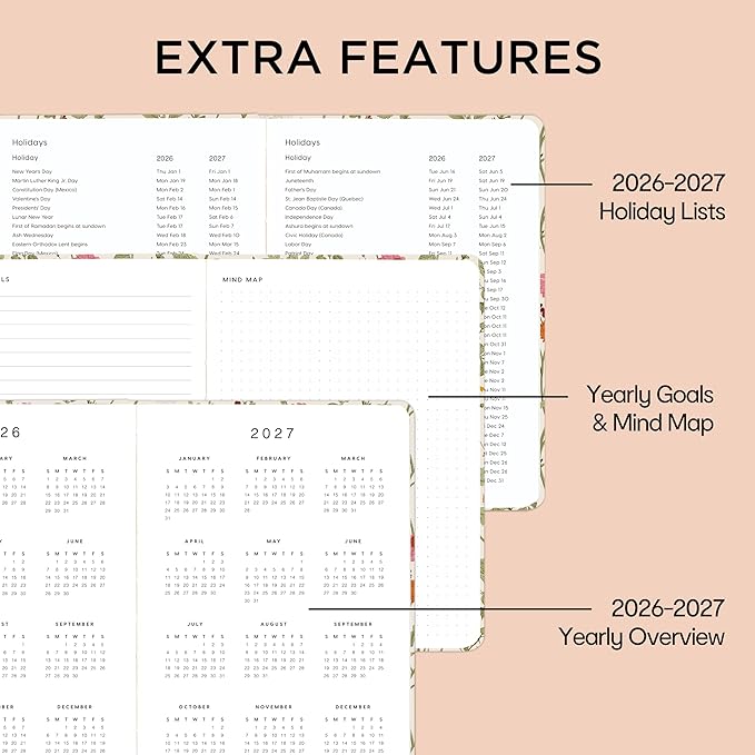 And Per Se Undated Weekly Planner 2026, A5 size Leather Hardcover Planner with Goals & Habit Tracker – ADHD Planner & Productivity Journal (Wild Flowers)