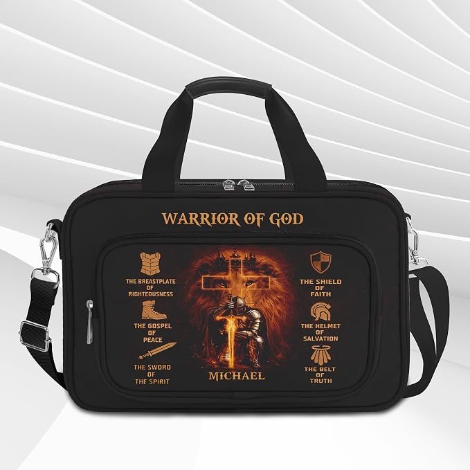 God Bible Cover Case for Boys Men Kids,God Says I Am Bible Canvas Carrying Case Bag with Detachable Shoulder Strap, Pens and Highlighters Cross Clips for Bible Study & Church