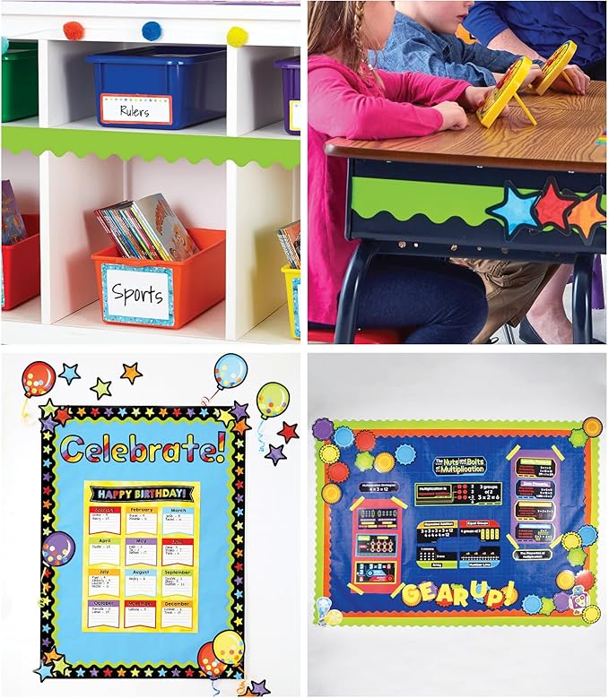 Carson Dellosa 36Ft of Lime Green Bulletin Board Borders, 13 Strips of Neon Scalloped Trim for Rolling Whiteboard, Cork and Posterboard, Party, Office Decorations, and Classroom Decor