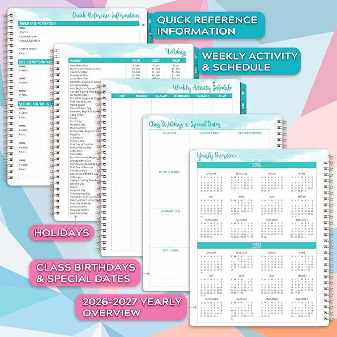 Teacher Planner 2026-2027 - Teacher Lesson Planner 2026-2027, 9" x 11", Jul.2026 - Jun.2027, Weekly & Monthly Lesson Plan Book for Teachers with Back pocket, Colorful Tabs - Blue-purple
