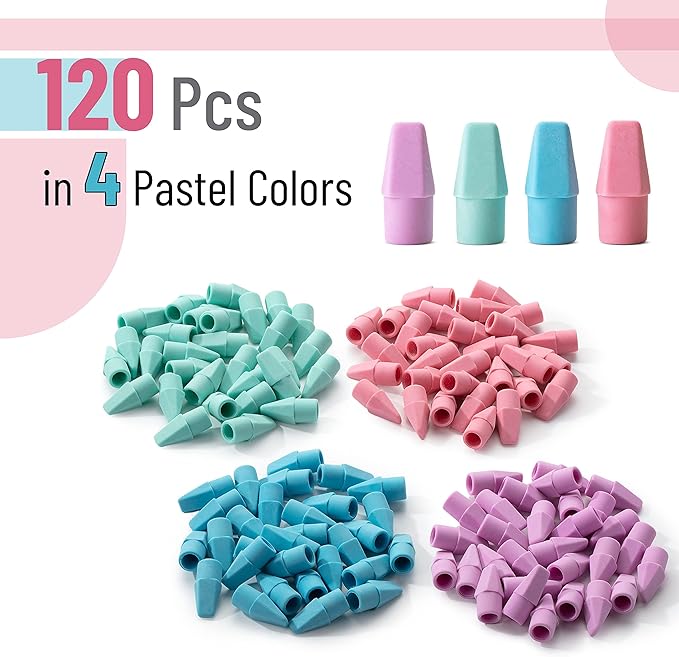 Mr. Pen- Erasers for Pencils, Pencil Top Erasers, Eraser, Pastel Colors, 120 Pack