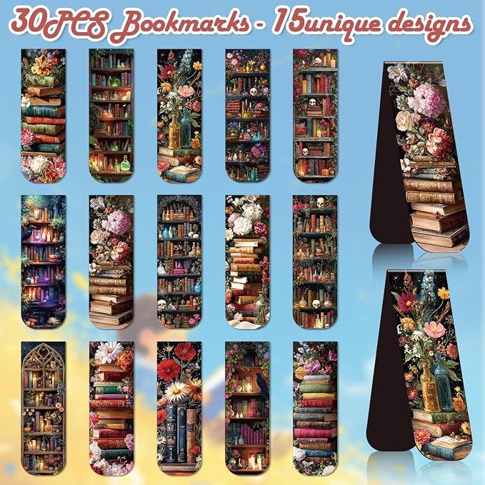 Vintage Books Magnetic Bookmarks Gifts - Wxiben 30 Pcs Retro Floral Bookmarks Magnetic Flower Book Mark Magnets Page Clips Gift for Book Lover Women Men Students Teachers Reading Bookish