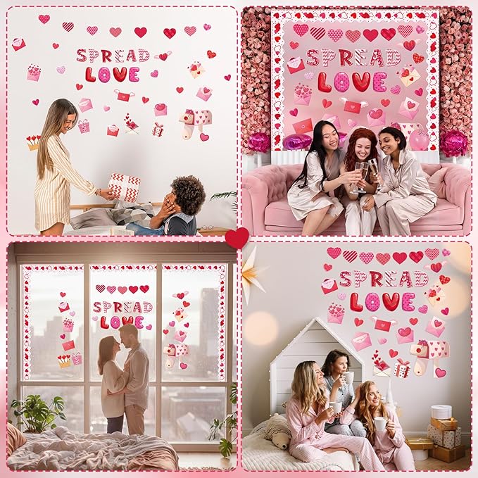 86Pcs Valentine's Day Bulletin Board Decoration Set Heart Paper Cutouts Spread Love God Valentine Day Decorations for Classroom Pink Red Heart Church School Home Chalkboard Wall Door Party Decor