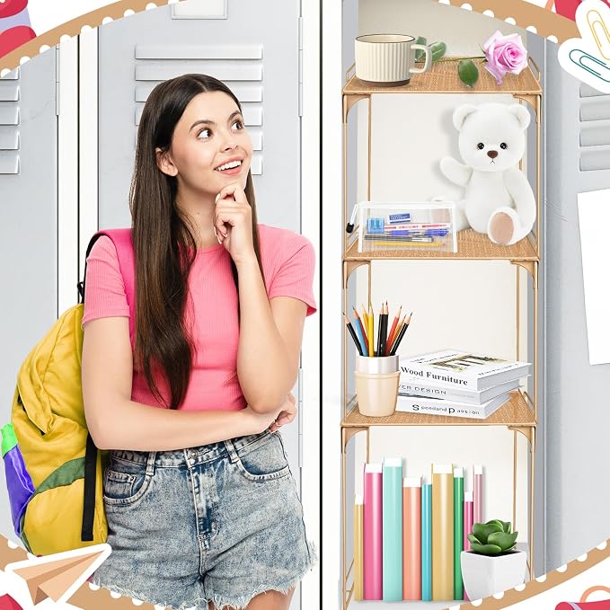 Demonwer Locker Organizer Shelf Brown Stackable Extra Locker Shelf Storage Cabinet Accessories for Back to School Office Home Gym Supplies