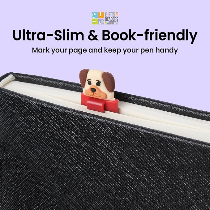 Gifts for Readers & Writers Pen Bookmark, Page Marker & Flat Writing Pen for Journal Notebook & Planner, Penmark Reading Accessory for Making Book Annotations (Puppy)