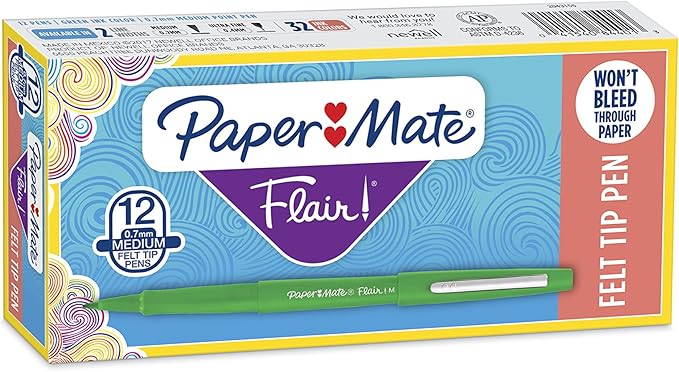 Paper Mate Flair Point-Guard Porous Point Pens 12 Green Pens (8440152) (Pack of 12)
