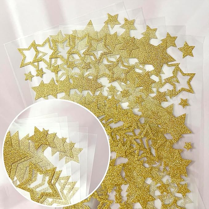 5 Sheets Glitter Star Stickers, Gold Stars Stickers, Self-Adhesive Star Labels, Star Decals for Crafts, Christmas Decoration Scrapbooks Cards Kids Reward, Teacher Stickers Stars