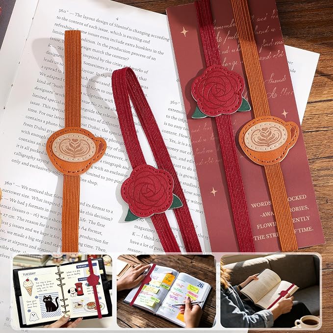 2PCS Vintage Elastic Leather Bookmark for Women, Elastic Bands Leather Book Marks, PU Bookmarks Planner Accessories, for Book Lover, Reader, Hardcover Journals, Notebooks, Planners, Binders