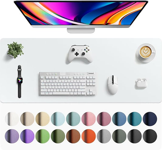 Aothia Faux Leather Desk Mat - Large Mouse Pad, Non-Slip PU Leather Blotter, Waterproof Writing Surface for Office and Home (Barely Grey, 42" x 17")
