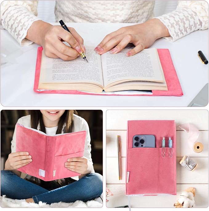 APLUFINE Velvet Book Cover for Paperbacks, Reusable Fabric Book Cover with Pockets, Adjustable Book Protector for Softcover Books, Journals & Bibles
