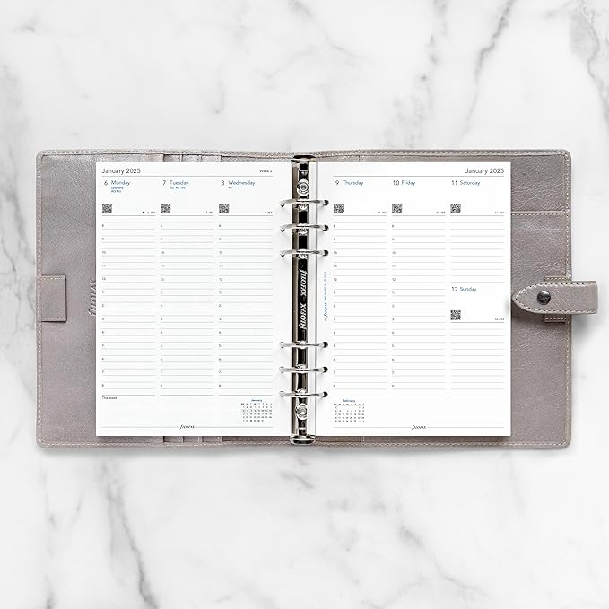 Filofax Calendar Diary Refill, A5 Size, Week-to-View with Appointments, White Paper, English, 2025 (C68521-25)