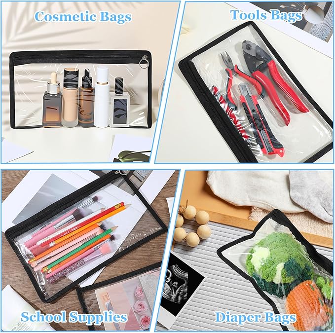 20 Pack Clear Zipper Pouches PVC Waterproof Envelopes Clear Zipper Bags Folder Storage Pouch Document File Organization Bags Multi-Purpose Makeup Bag for Travel Office Home Organize, 12 X 7.5 Inches