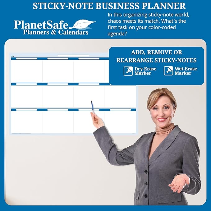 Sky Blue 12-Section Objective Planner: Horizontal 24"x 38", Jan-Dec. Complete with Dry-Erase Marker and Eraser