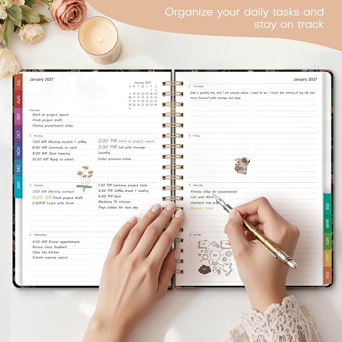 Planner 2026-2027 Monthly and Weekly Academic Planner July 2026 - June 2027, Hardcover Calendar 2026-2027 Agenda Daily Planner for Student Teacher School Office Supplies, 7.4" x 10.2", Vintage Floral