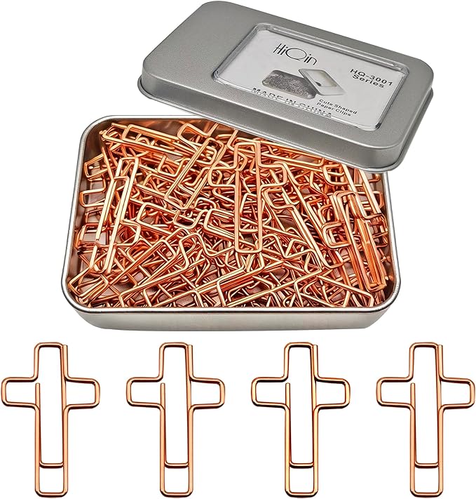 50 PCS Cross Paper Clips for Bible Study, Rose Gold Desk Accessories Christian Appreciation Gifts for Women