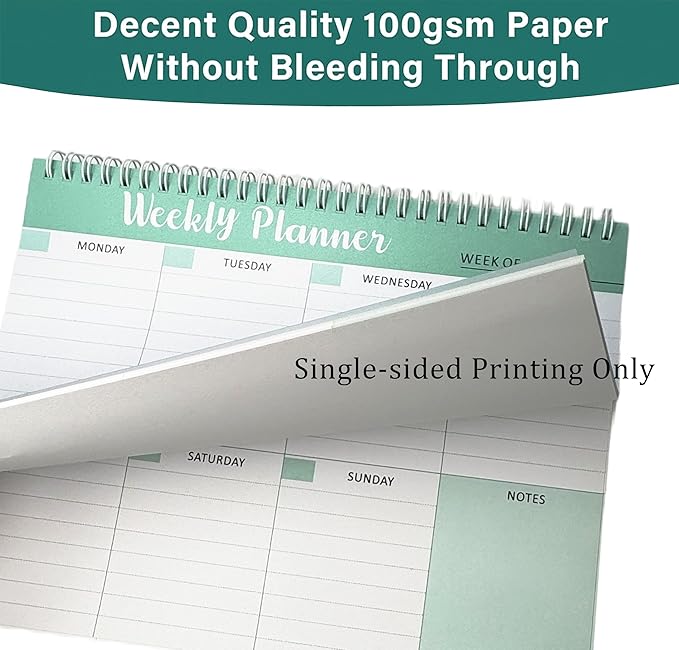 Spiral Weekly Planner - 7.5" x 10" Weekly Planner Notepad with 52 Sheets, 100gsm Paper, Undated Planners for Time Management & Habit Tracker, Weekly Calendar for Organizing Your Week (Green)
