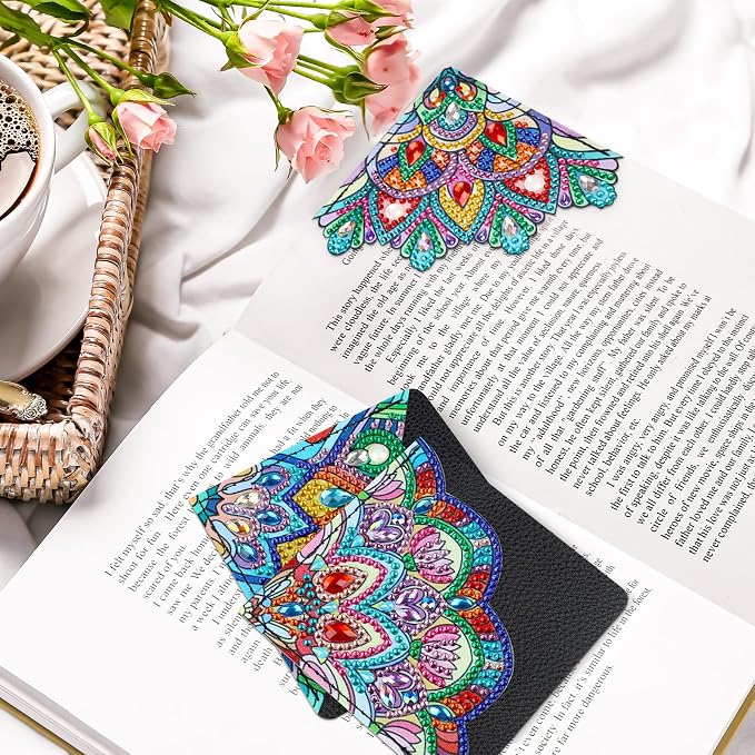 MXJSUA 6 Pcs DIY Diamond Art Painting Corner Bookmarks, Hand Corner Book Marks Gem Painting Art PU Leather Triangle Bookmarks for Home Office School Beginner Adults Reading Crafts Kit Book Lovers