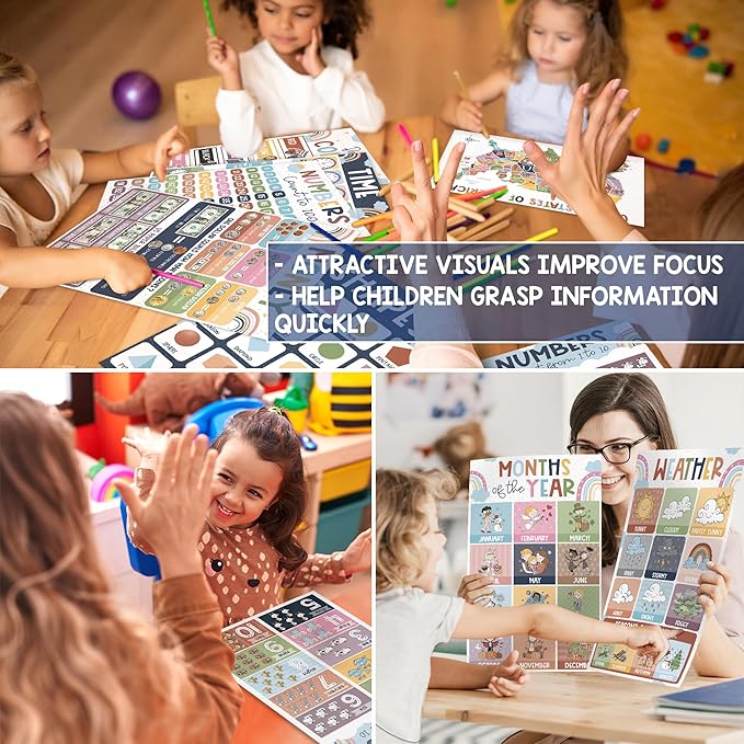 KINGPRINT 16 Laminated Educational Posters For Toddlers (11"x17"), Boho Posters For Classroom, Homeschool Must Haves For Kids, Prek Learning, Preschool Classroom Supplies, Kindergarten Decor