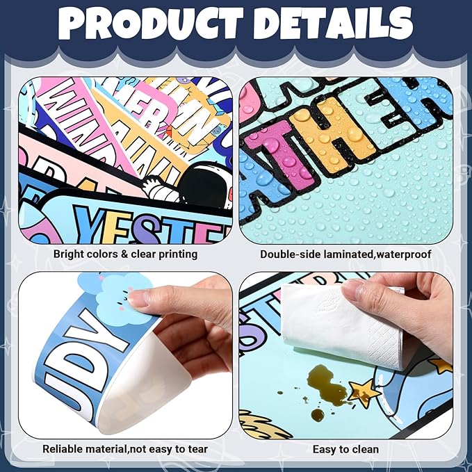 Cholemy 85 Pcs Calendar Bulletin Board Set Classroom Calendar Bulletin Board with Numbers Month Weather Classroom Decoration Wall Decor for Chalkboard Back to School Supplies(Cartoon Space)