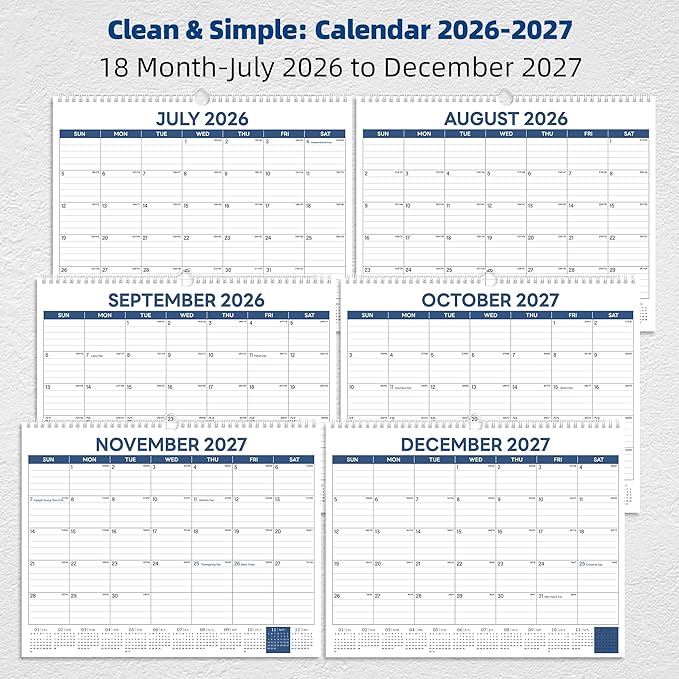 ZTX Calendar 2026-2027,18 Months Calendar from July 2026 to December 2027, 14.7"x11" Big Wall Calendar 2026-2027 Monthly Planner Thick Paper for Teacher Home Office