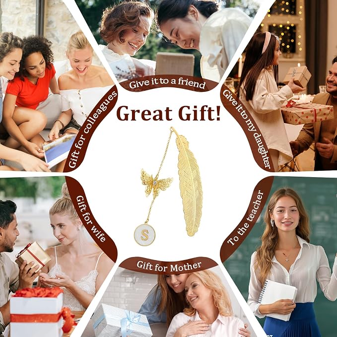Personalized Initial Metal Butterfly Feather Bookmark for Women Girls Readers Book Lover Birthday Gifts for Women Her Teacher Girlfriend Wife Mom Sister Friend Daughter (Letter Q)