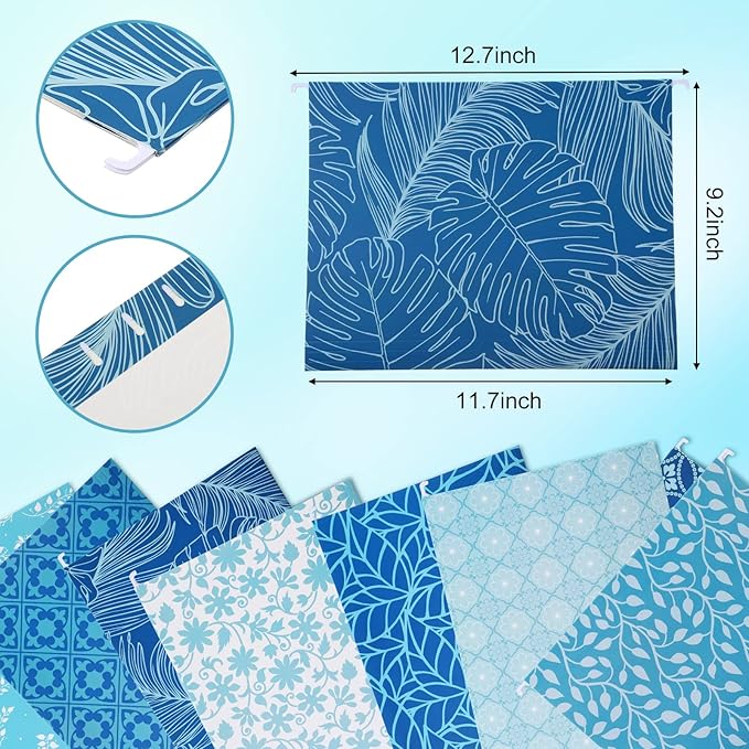 Estune 32 Pcs Blue Decorative Hanging File Folders Letter Size Cabinet File Folders Organizers with 1/5 Cut Adjustable Tabs for Office Desk School Filing Cabinet Home