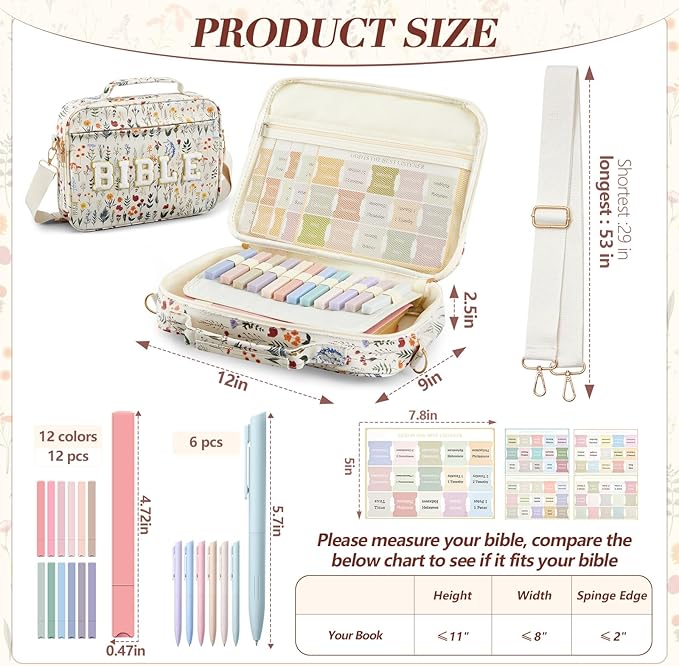 Large Bible Cover Case for Women, Bible Study Supplies Journaling Kit Chenille Letter PU Leather with Tabs Gel Pen Highlighters with Strap Easter Mothers Day Christian Gifts for Women Mom(Freshness)