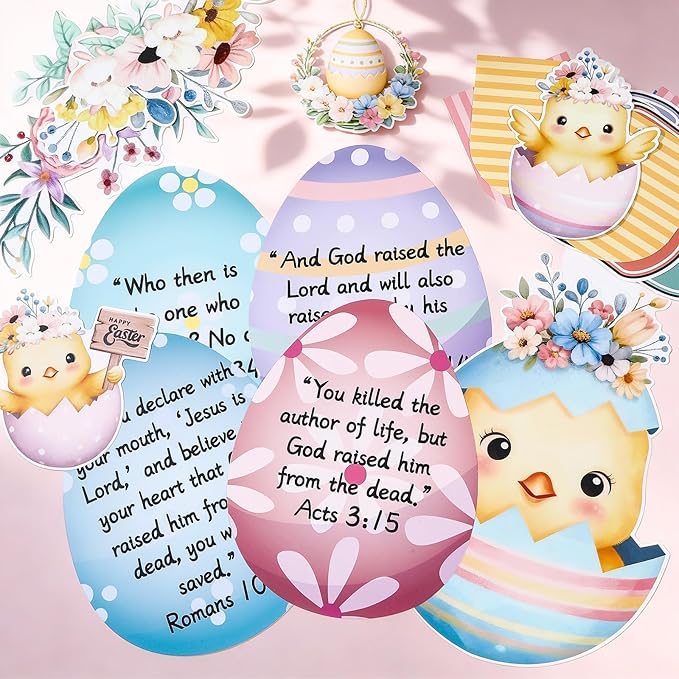 Easter Bulletin Board Set Easter Egg Religious Quotes Classroom Decoration Jesus Gives New Life Flowers Bulletin Board Christian Egg Cutouts for Spring Church Sunday School Chalkboard Home Wall Decor