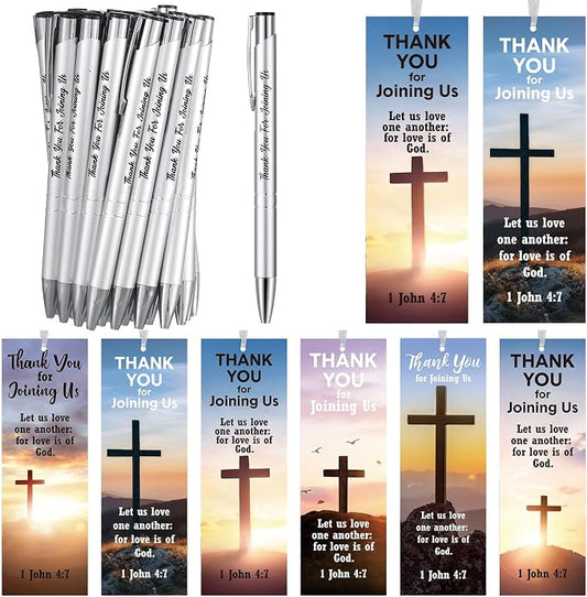 Dispowreath 72 Pcs/36 Sets Church Welcome Gifts Bulk Includes 36 Pcs Church Visitor Bookmarks 36 Pcs Thank You for Joining Us Ballpoint Pens with Gift Bags for Visitors Prayers Baptism Party Favors